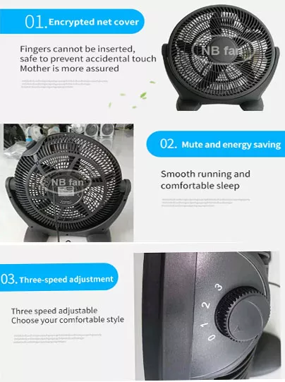 14 Inch all plastic body full copper motor ultra silent cooling wind floor climbing box fan