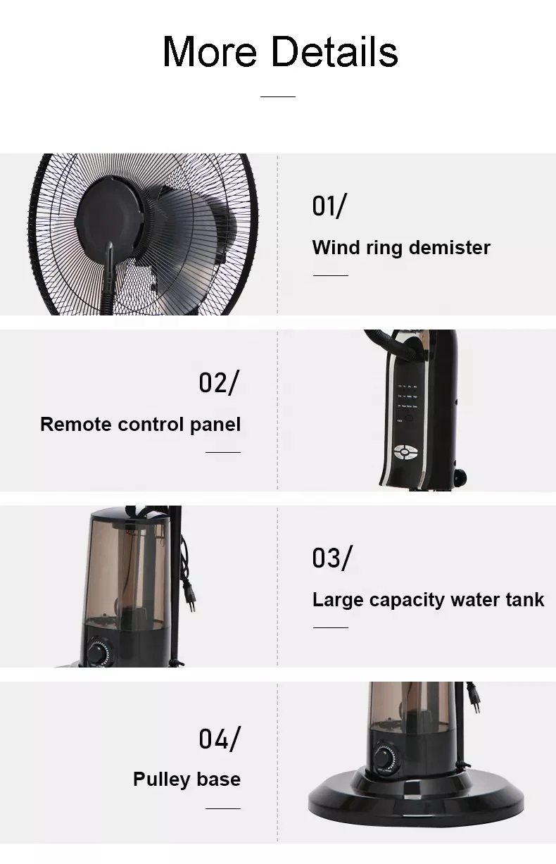 Household remote control spray cooling water standing fan with humidifier